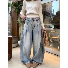 批发大码胖mm牛仔<b class='q'>裤</b>女<b class='q'>夏季</b>弯刀窄版阔腿高腰垂感香蕉<b class='q'>裤</b>宽松阔腿<b class='q'>裤</b>