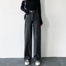 批发阔腿<b class='q'>牛仔裤</b>女直筒宽松高腰显瘦初春新款垂感老爹拖地裤