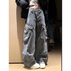 批发美式水洗多口袋伞兵工装裤男女vintage宽松休闲阔腿裤子潮