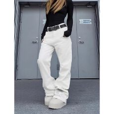 批发【半松紧腰围】牛仔新风格绣花微喇牛仔裤女<b class='q'>春</b>秋高街修身A字长裤