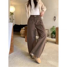 批发美式棕咖色工<b class='q'>装</b>牛仔裤<b class='q'>女</b>2026春季新款宽松显瘦垂感休闲阔腿拖地裤