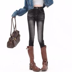 批发实拍 美式复古铅笔牛仔裤春季<b class='q'>高腰</b>弹力配靴子小脚裤