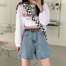 批发新款韩版简约高腰显瘦牛仔短裤女2025夏学生宽松a字百搭阔腿热裤