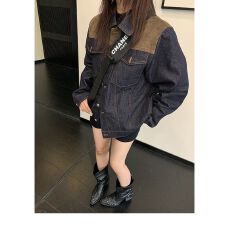 批发美式巴恩风麂皮拼接原牛工装夹克男女秋季高级感外套宽松松弛上衣