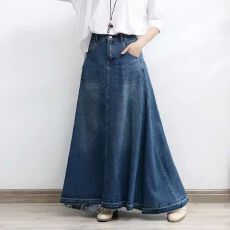 批发复古摩登蓝长款毛边牛仔半身裙女潮春秋高个子中高腰及踝<b class='q'>拖地</b><b class='q'>长裙</b>