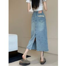 批发2026新款夏季高腰a字牛仔裙女大码胖mm显瘦中长款开叉包臀<b class='q'>半身</b>裙