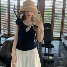 批发韩系蝴蝶结拼接撞色短袖t恤女2026夏季设计感辣妹修身短款上衣潮