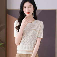 批发短袖女t恤夏装薄款冰丝<b class='q'>针织衫</b><b class='q'>妈妈</b>正肩短款上衣