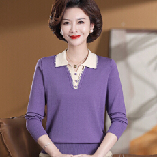 批发妈妈秋装翻领<b class='q'>针织衫</b>T恤上衣时尚中老年女装长袖薄款毛衣<b class='q'>打底衫</b>