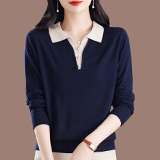 批发新款桑蚕丝长袖t恤女<b class='q'>妈妈</b>宽松翻领上衣气质春秋薄款针织打底小衫
