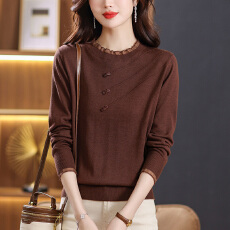 批发蕾丝针织<b class='q'>打底衫</b>女士早秋季新款春秋长袖薄款上衣妈妈短款毛衣