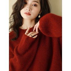 批发红色亮丝100%美丽诺羊毛衫女2025秋冬欧货<b class='q'>高端</b>加厚慵懒打底毛衣