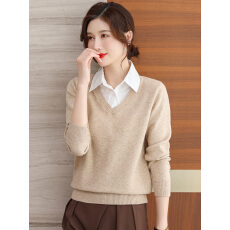 批发衬衣领毛衣女士春秋季新款洋气显瘦羊毛衫秋<b class='q'>冬</b>针织打底假两件上衣