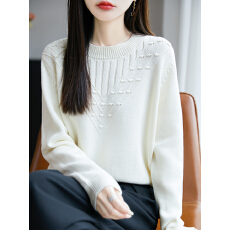 批发重磅加厚100%纯棉提花针织衫女圆领毛衣2026春季内搭保暖打底上衣