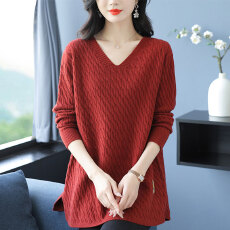 批发<b class='q'>加肥</b><b class='q'>加大</b>码女装毛衣冬季洋气V领外穿羊毛针织衫内搭中长款打底衫