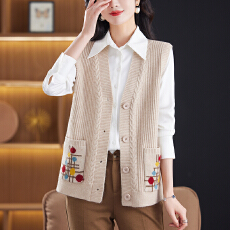 批发中年<b class='q'>妈妈</b>针织马甲开衫春秋短款外搭毛衣坎肩大码女士马夹新款外套