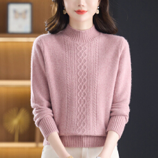 批发纯羊毛衫女冬季新款半高领加厚中年<b class='q'>妈妈</b>装套头打底毛衣