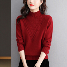 批发女士羊毛衫半高领宽松<b class='q'>妈妈</b>针织毛衣秋冬套头短款显瘦打底衫