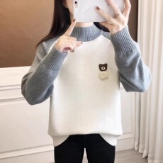 批发学院风半高领拼色毛衣少<b class='q'>女</b>初中生针织上衣高中生<b class='q'>大</b><b class='q'>童</b>内搭打底衫