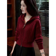 批发白色麻花连帽毛衣开衫<b class='q'>秋</b>冬季新款慵懒风软糯内搭打底针织外套上衣