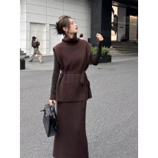 批发欧洲站女装2025新款高级感马甲打底衫半身裙三件套针织套装裙<b class='q'>春</b>秋