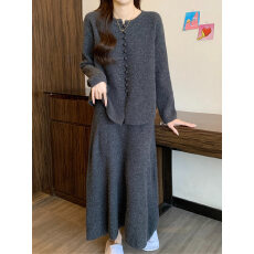 批发秋冬季穿搭一整套胖mm显瘦小香风毛衣裙子高级感两件套装