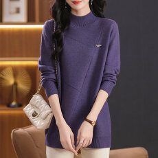 批发中长款羊毛衫半高领毛衣女秋冬加大码宽松加厚洋气内搭羊绒打底衫