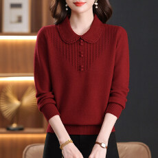 批发本命年妈妈红色毛衣秋冬季喜婆婆过新年<b class='q'>上衣</b>服中老年女冬装打底衫