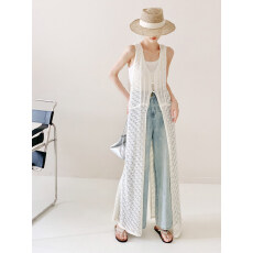 批发白色镂空背心<b class='q'>针织</b>裙女薄款宽松长款外搭<b class='q'>针织</b><b class='q'>罩衫</b>叠穿百搭上衣女夏