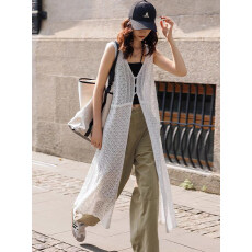 批发波西米亚白色镂空蕾丝冰丝<b class='q'>针织</b><b class='q'>罩衫</b>女夏中长款外搭叠穿背心裙上衣