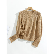 批发韩系镂空圆领针织开衫女春秋<b class='q'>复古</b><b class='q'>文艺</b>外搭宽松短款棉线薄毛衣外套