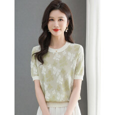 批发声雨竹女装<b class='q'>桑蚕丝</b>短袖针织t恤2026夏季新款优雅蝴蝶印花冰丝<b class='q'>上衣</b>