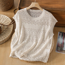 批发【自带凉意】95%汉麻短袖套头针织<b class='q'>衫</b><b class='q'>镂空</b>文艺复古宽松夏季