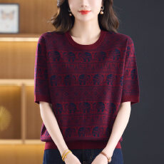 批发夏季针织衫短袖t恤毛衣女2026新款<b class='q'>妈妈</b>宽松洋气遮肚打底上衣