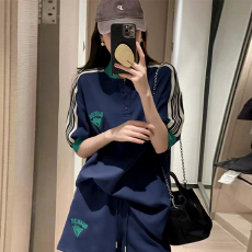 批发休闲运动套装女欧货<b class='q'>夏</b>季新款条纹撞色时尚短袖短裤两件套