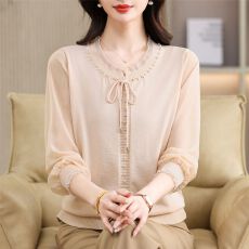 批发春秋洋气时尚针织小衫新款<b class='q'>中老年</b>休闲百搭减龄显瘦遮肉长袖上衣女