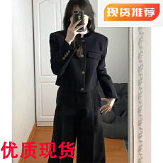 批发别致绝美上衣套装高级感<b class='q'>冬</b>装加厚小洋装黑色财阀千金西装两件套装