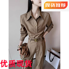 批发咖色老钱风polo领套头衬<b class='q'>衫</b>女秋季2025新百搭气质长袖上衣
