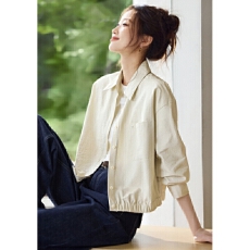 批发纸感棉<b class='q'>衬衫</b>外套25秋款MIU风轻<b class='q'>户外</b>微皱肌理棉休闲外套