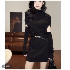 批发ZOUYASHIFA 立领<b class='q'>蝙蝠</b>袖斗篷打底针织<b class='q'>连衣裙</b>