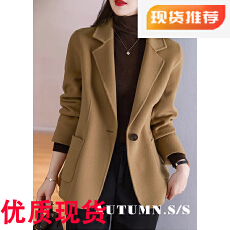 批发驼色西装毛呢外套女2025年小个子秋冬新款<b class='q'>长袖</b>呢子大衣短款