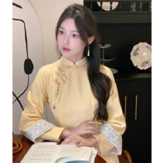 批发黄色改良旗袍2025秋季新款显白巨好看新中式少女日常可穿复古长袖