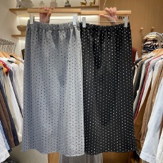 批发2025年时尚减龄甜美春夏净色橡筋高腰简约气质波点印花半裙