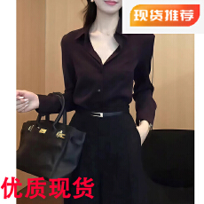 批发韩系时尚显瘦翻领长袖<b class='q'>衬衣</b>2025年秋季高级感法式气质<b class='q'>职业</b>通勤<b class='q'>衬衫</b>