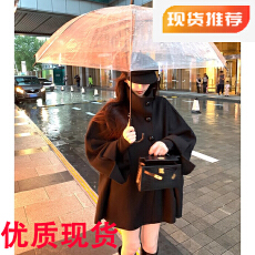 批发<b class='q'>夏</b>诗文 高支全羊毛双面呢斗篷式大衣女冬时装感可翻立领多穿外套