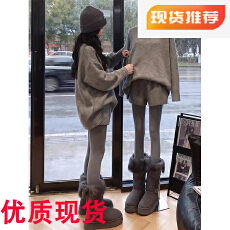批发韩系慵懒风软糯简约长袖针织衫女超好看的高腰休闲显瘦短裤两件套