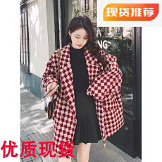 批发韩版宽松<b class='q'>格子</b>西装毛呢外套女加厚学生冬季新款小个子显瘦呢子大衣