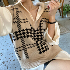 批发韩国chic秋季新款鬼马系少女V领套头上衣直筒显瘦无袖马甲背心女