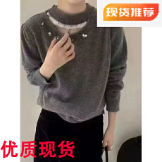 批发轻奢香风重工钉珠蕾丝边镂空厚款毛衣女冬季宽松慵懒高级感针织衫