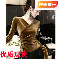 批发咖色抽绳丝绒上衣2025冬季气质高级感巨好看法式小资收腰内搭<b class='q'>衬衫</b>